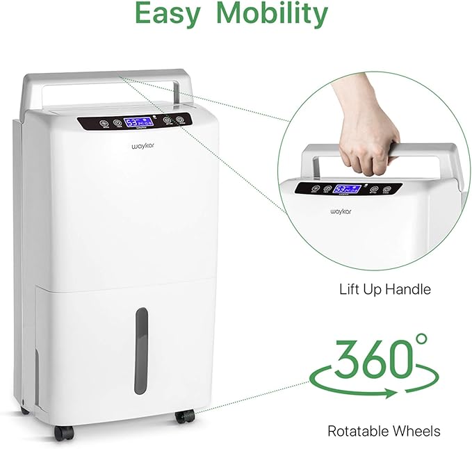 Waykar 34 Pints Energy Star Dehumidifier for Spaces up to 2,000 Sq. Ft at Home, in Basements and Large Rooms with Drain Hose and 0.66 Gallons Water Tank