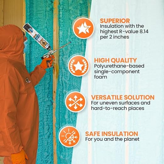 BEEST FullStop Spray Foam Insulation Kit for Walls and Attic - 720 Board ft/sq.ft Perfect Heat & Acoustic Insulation for Reduced Energy Bills - 36x Spray Foam Can, 3X Cleaner, 1 Pro Gun & Safety Gear