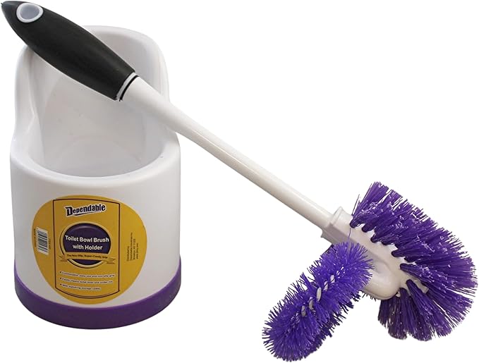 Toilet Brush and Holder Set with Under Rim Cleaner – Compact Bathroom Cleaning Brush with Stiff Bristles and Hygienic Plastic Stand – Deep Cleaning Toilet Bowl Brush System
