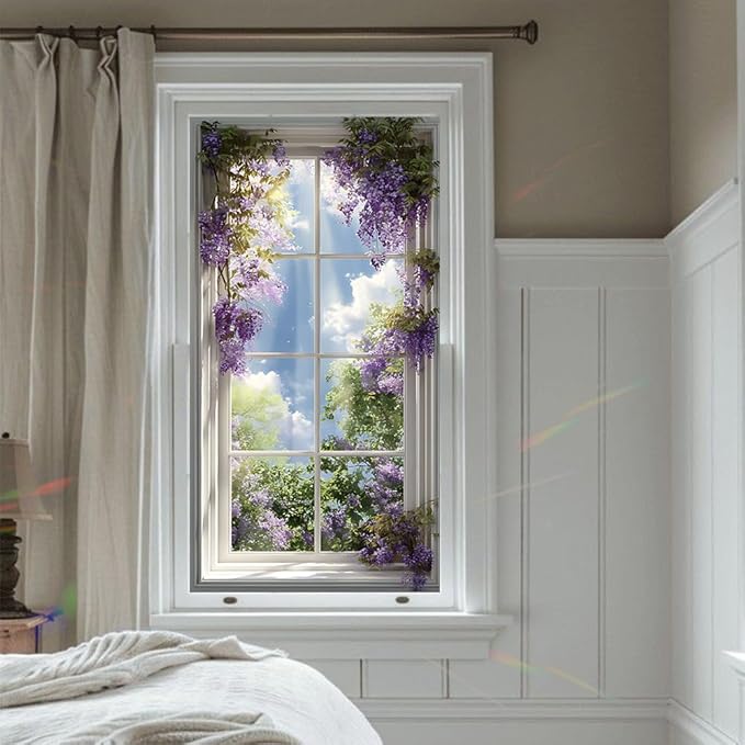 Window Privacy Film 17x39 Inch Wisteria Flower Design Peel and Stick Static Cling Decorative Window Film for Living Room Bedroom Bathroom Glass Door Covering
