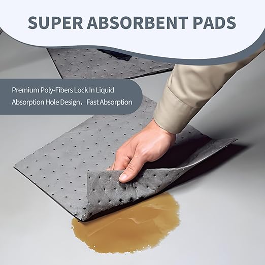 Oil Absorbent Pads - 16 x 20 Inch-Universal Leak, Drip, and Spill Control, Garage Absorbent Mat for Oil Water, Ideal for Extra-Heavy Spills 100 Pcs