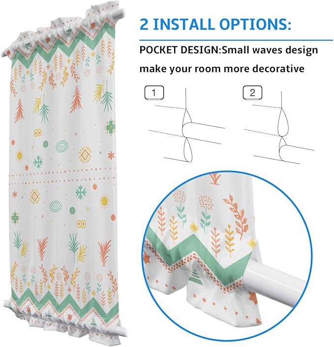 French Door Curtain Panel for Front Door, Green Orange Yellow Plant Geometric Slidelight Door Curtains with Tieback Light Filtering Privacy Panels for Doorway Entryway 25"x 40"