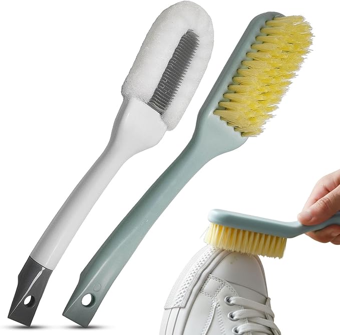 Shoe Cleaning Brush Set of 2 - Soft Bristle Shoes Scrubber with Handle, Shoes Scrubbing Brush for White Sneaker, Leather, Canvas, Knit, Fabric Suede Cleaning Brushes for Hat, Bag and More