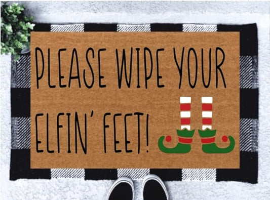 Elf Feet Doormat | Christmas Doormat | 20x32in | Polyester | Tufted | Scary Halloween Pattern | Non Slip | Washable | Indoor/Outdoor
