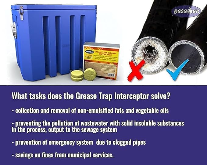 Grease Trap + Grease Trap Cleaner - Grease Interceptor 10 GPM - Grease Traps For Restaurants + Grease Trap Tablets 12 pcs - 20 Lb Grease Trap Interceptor - Plastic Under Sink Grease Trap
