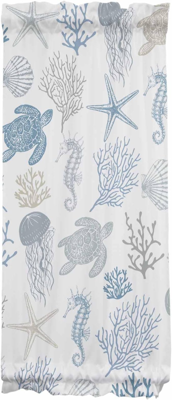 French Door Curtain Panel for Front Door, Summer Marine Life Coral Sea Turtle Shell Jellyfish Slidelight Door Curtains with Tieback Light Filtering Privacy Panels for Doorway Entryway 25"x 40"