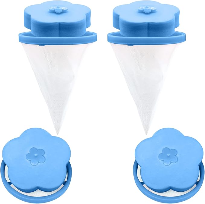 NEIJIANG Lint Catcher for Laundry,Pet Hair Remover for Laundry,Washing Machine Floating Lint Mesh Bag,Reusable Household Hair Filter Washer Lint Trap Net Pouch 4 Pieces (Blue)