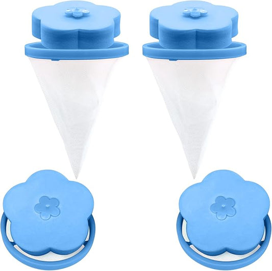 NEIJIANG Lint Catcher for Laundry,Pet Hair Remover for Laundry,Washing Machine Floating Lint Mesh Bag,Reusable Household Hair Filter Washer Lint Trap Net Pouch 4 Pieces (Blue)