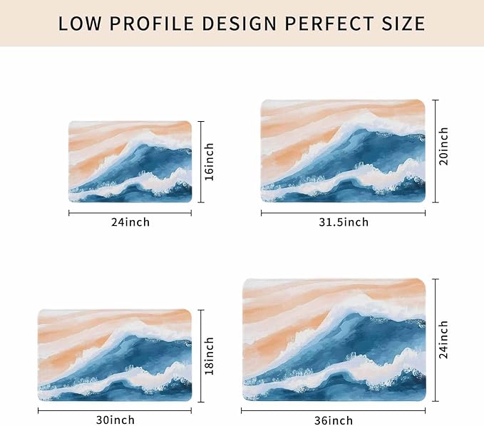 Abstract Waves Doormat Orange Blue Gradient Spray Non Slip Low Profile Rubber Door Mat Washable Absorbent Indoor Front Door Mat Entryway Rug Entrance Carpet 18x30 Inch