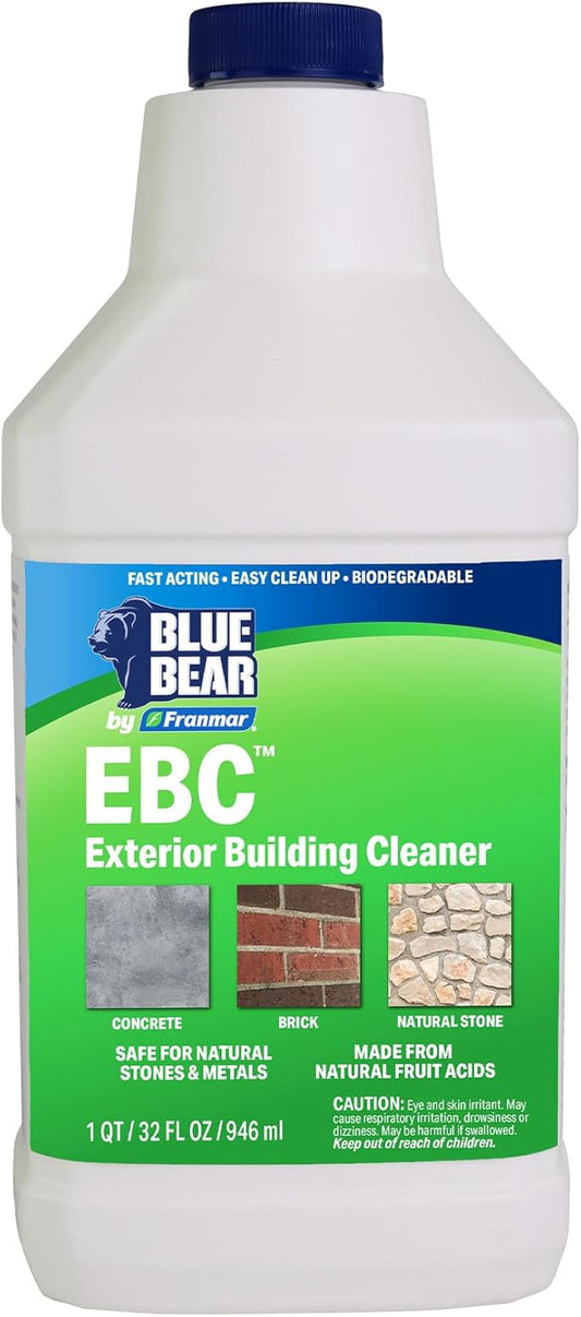 Blue Bear EBC Exterior Building Cleaner - Natural Fruit Acid Concentrate for Brick, Stone, Concrete & Metal-Removes Efflorescence, Lime Residue, Moss, Algae & Dirt - Low VOC, Biodegradable (1 Quart)
