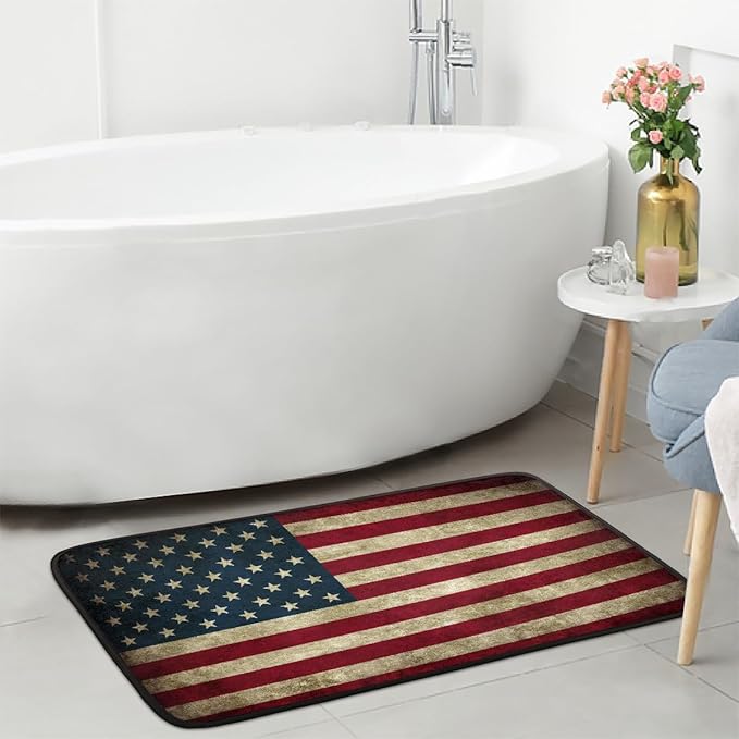 Kitchen Rug Non-Slip Washable Mats Anti Fatigue Soft Absorbent Carpet Welcome Mat for Kitchen,Indoor,Entryway, Sink,Laundry Home Decor American Flag Retro