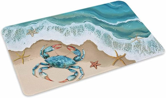 Turquoise Crab Doormat Ocean Spray Non Slip Low Profile Rubber Door Mat Washable Absorbent Indoor Front Door Mat Entryway Rug Entrance Carpet 20x31.5 Inch