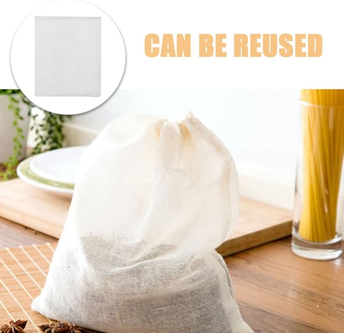 Generic 20pcs Reusable Cotton Muslin Drawstring Tea Bags 10x15cm Stew Seasoning Soup Filter Bags for Cooking, Botanical and Flavor Infuser Sachets, Natural Kitchen Filter Pouches
