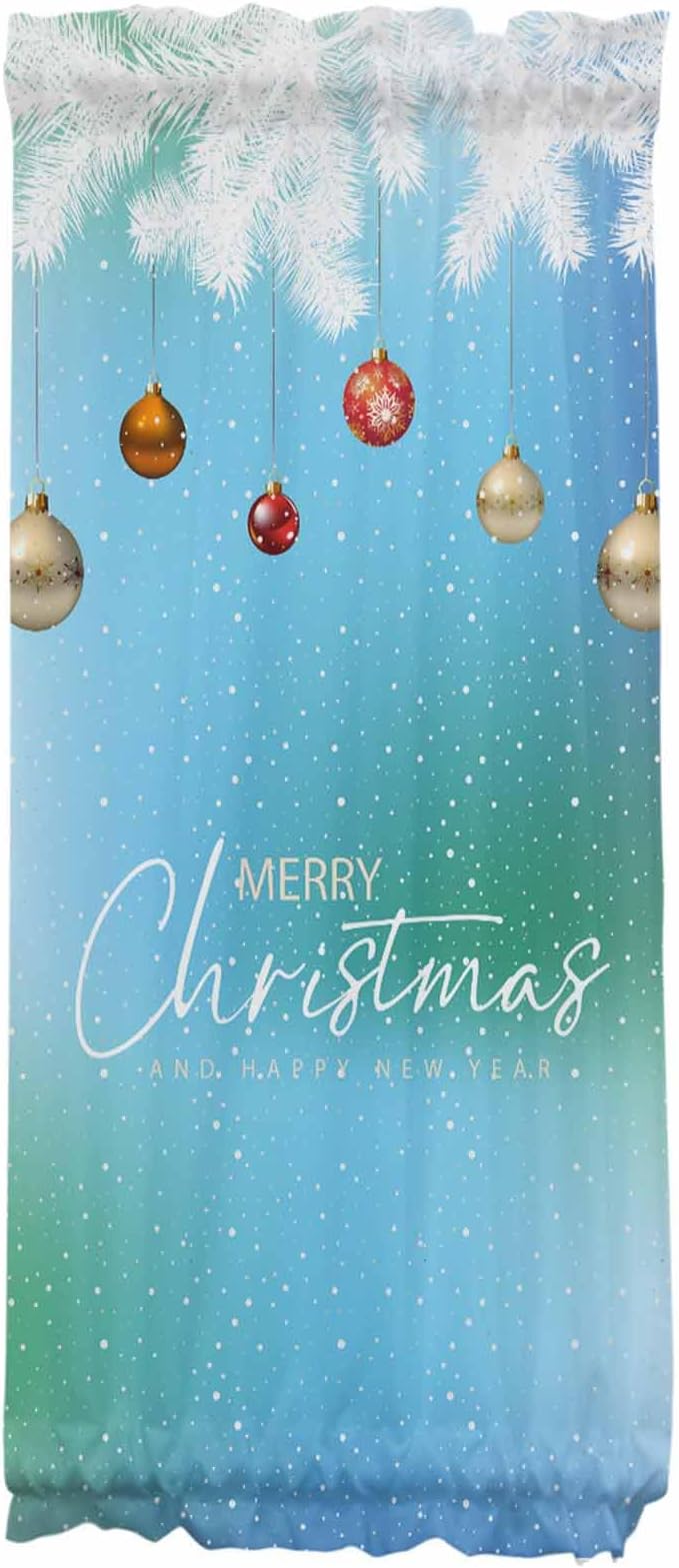 Christmas French Door Curtain Panel for Front Door, Blue Green Gradient White Pine Needle Xmas Balls Slidelight Door Curtains with Tieback Light Filtering Privacy Panels for Doorway Entryway 25"x 40"