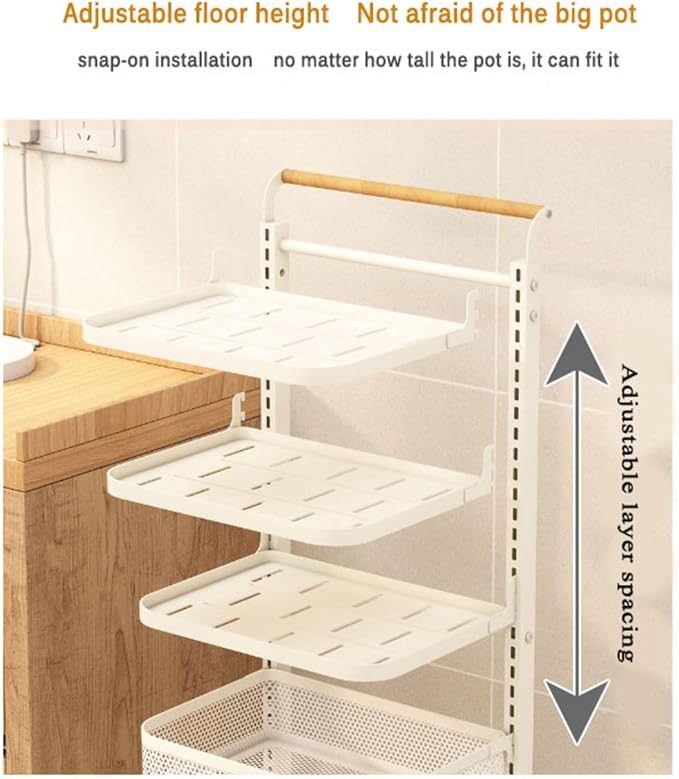 Microwave Oven Rack with Drawer Expandable Kitchen Storage Shelf for Countertop Pot Lid nizer and Chopping Board Holder White 4 Tiers 2 Boards 2 Baskets