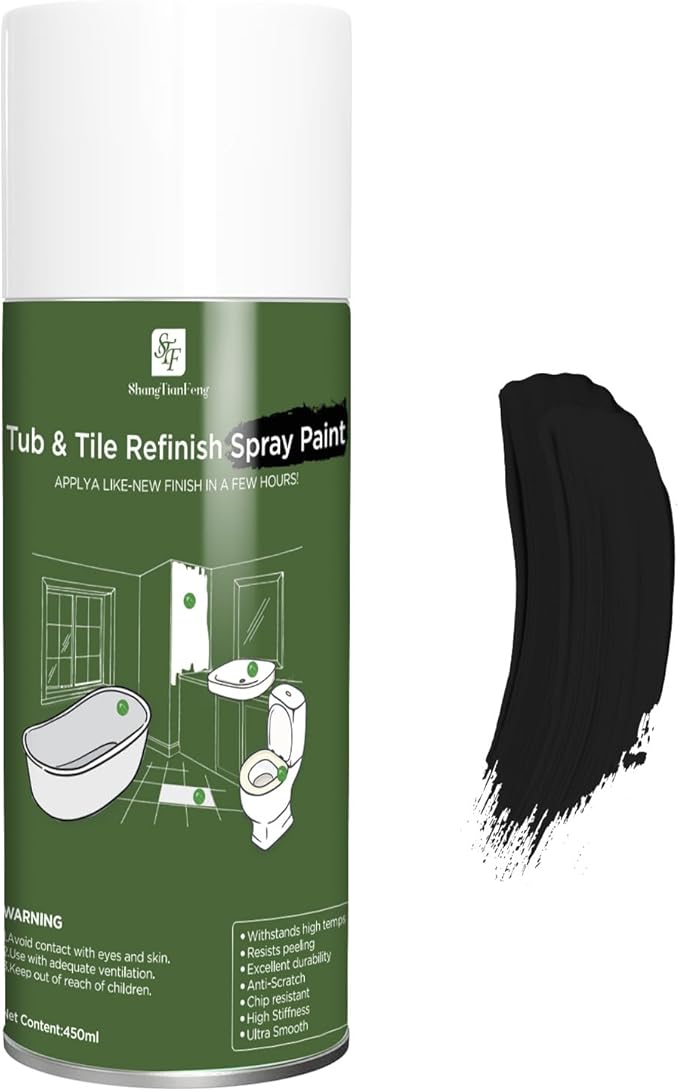 450ml Black Spray Tub and tile Paint,Bathroom Wallpaper,Bathtub and Tile Spray Ceramic Glass Window Privacy,Electrical appliances,ceramic flowerpot Paint, Kitchen countertop Tile Refinishing Kit, for Porcelain Fiberglass Ceramics, DIY Countertop Paint ...