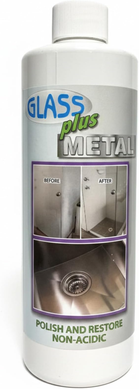 Glass Plus Metal - Polish and Restore | Safe Water Deposit & Stain Remover | Shower Glass, Stainless Steel Frames, Kitchen, Bath Fixtures, Windshield, Ceramic, Toilets | 16 oz