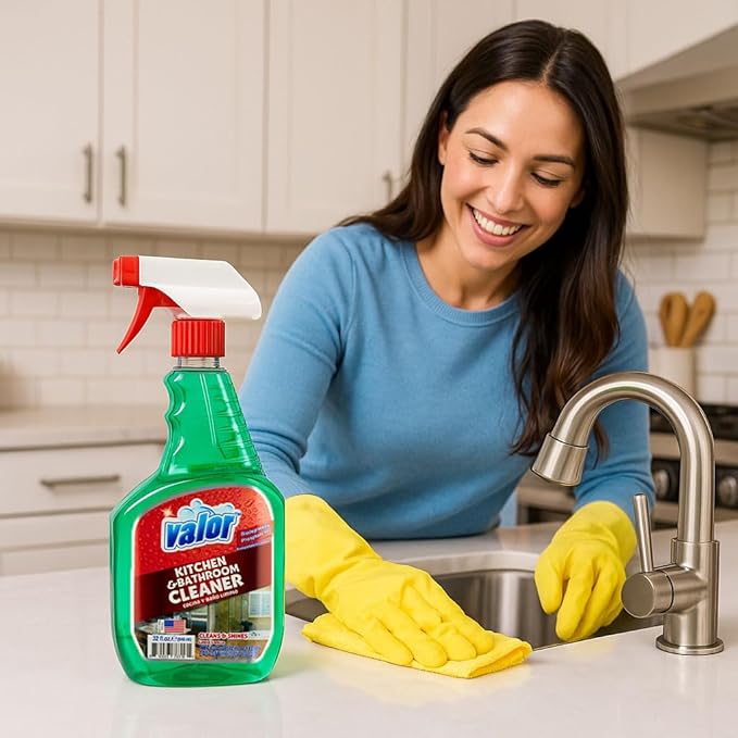 Valor Kitchen & Bathroom Cleaner Spray – Multi-Surface Degreaser & Limescale Cleaning Solution, Eco-Friendly Biodegradable Formula, (32 Fl Oz (Pack of 12))