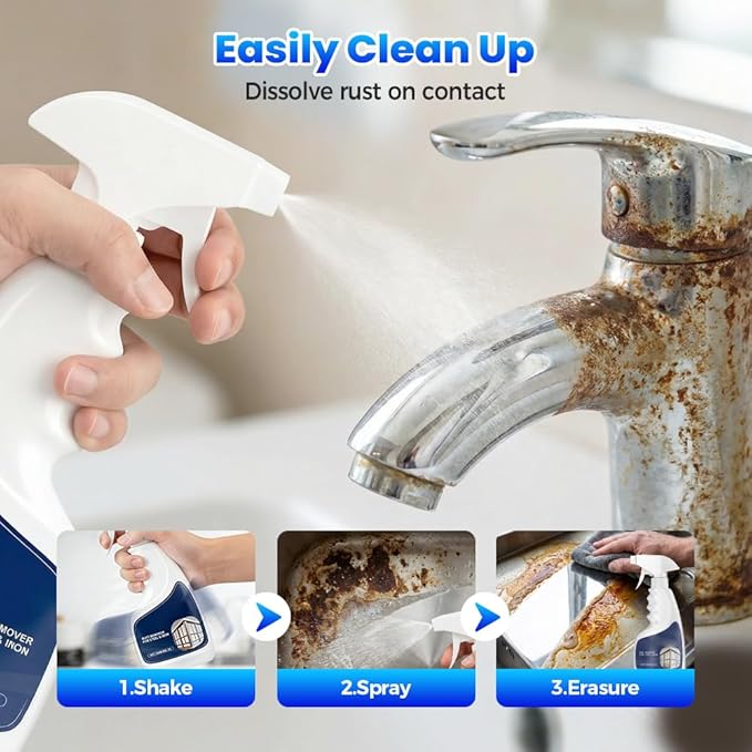 Rust Remover Spray for Metal, Powerful Rust Remover Heavy Duty Metal Cleaner, Multipurpose Rust Stain Remover for Metal, Stainless Steel, Automotive Parts, Fast Acting (1PCS)