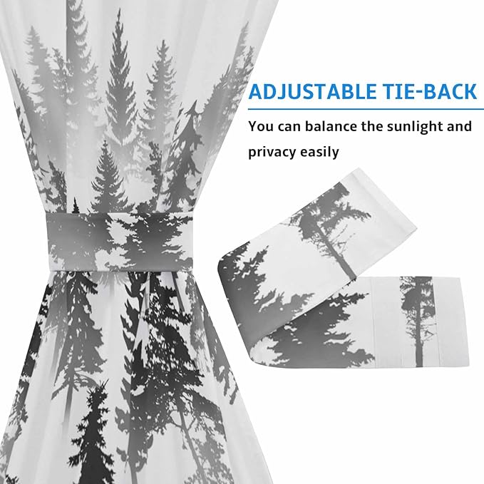 French Door Curtain Panel for Front Door, Forest Tree Silhouette Modern Style Slidelight Door Curtains with Tieback Light Filtering Privacy Panels for Doorway Entryway 25"x 40"