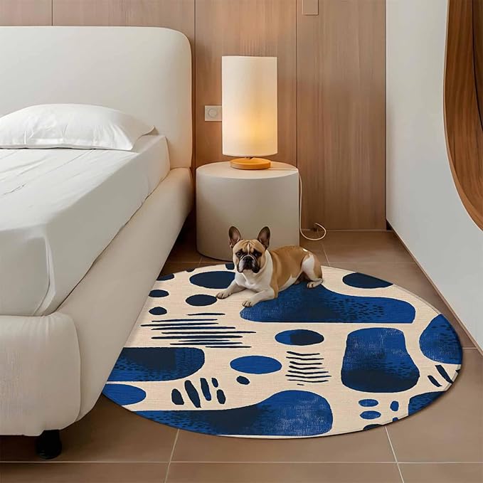Modernism Round Rug 6 Ft, Blue Black Geometric Abstract Style Circle Area Rugs Washable Non Slip Indoor Floor Mats Carpet for Living Room Bedroom Dining Room Home Decor
