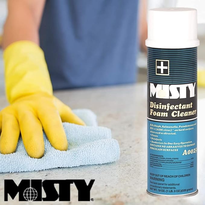 MISTY Disinfectant Foam Spray - 19 oz (Case of 12) - 1001907 - Kills Staph, Salmonella, Pseudomonas and HIV-1 (AIDS virus)* on hard surfaces when used as directed
