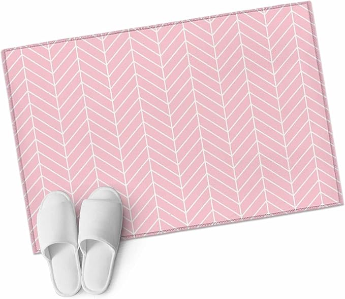 Pink Herringbone Stripes Entryway Rug 2'x3', Modern Abstract Geometric Pink Simple Lines Small Area Rug Non-Slip Front Door Mat Washable Floor Carpet for Indoor Entrance Kitchen Bathroom