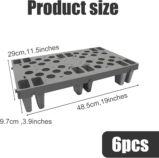 6pcs Gray Plastic Pallets, Lightweight Nestable Polyethylene Pallets, Moisture-Proof Floor Pallets, Mini Spliceable Plastic pallets for Basement Storage Kitchen Garages L 19.7" x W 11.8"x H 3.9"