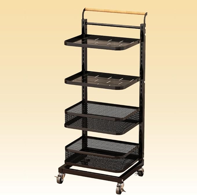Floor Microwave Oven Rack with Drawer and Shelf Unit 3 Tier Cupboard nizer Storage Stand for Kitchen Black Includes 4 Boards and 2 Baskets