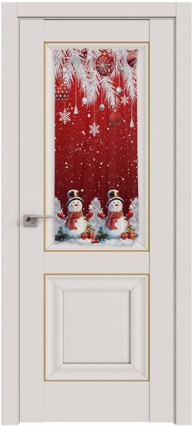 Christmas French Door Curtain Panel for Front Door, Silver Cedar Leaves Trees Snowflake Hanging Balls Slidelight Door Curtains with Tieback Light Filtering Privacy Panels for Entryway 25"x 40"