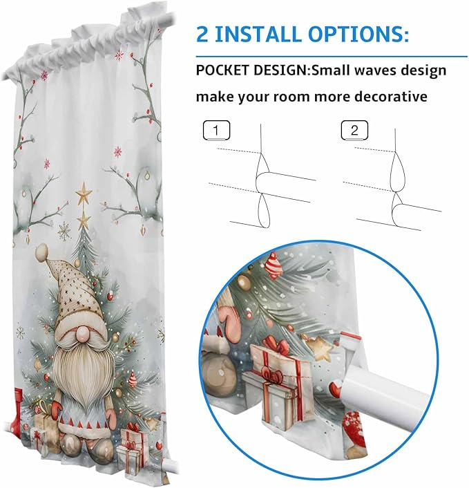 Christmas French Door Curtain Panel for Front Door, Watercolor Christmas Tree Branch Dwarf Boxes Slidelight Door Curtains with Tieback Light Filtering Privacy Panels for Doorway Entryway 25"x 40"