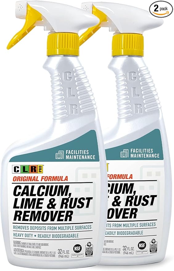 CLR PRO Calcium, Lime & Rust Remover, 32 oz. Spray Bottle, Pack of 2, Quickly Removes Calcium, Lime, Hard Water Deposits and Surface Rust Stains