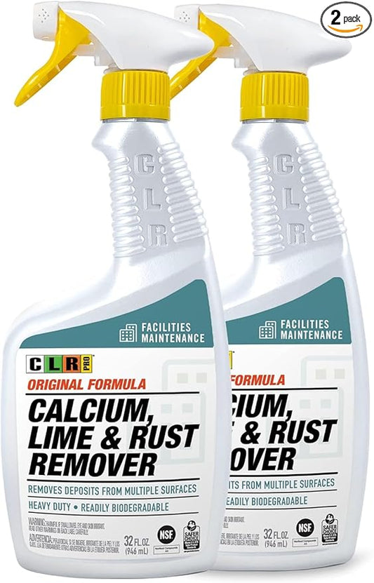 CLR PRO Calcium, Lime & Rust Remover, 32 oz. Spray Bottle, Pack of 2, Quickly Removes Calcium, Lime, Hard Water Deposits and Surface Rust Stains