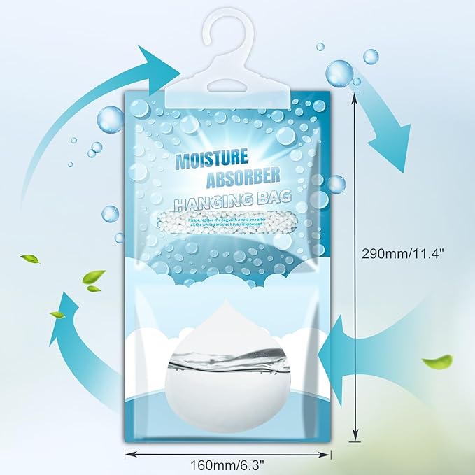 Moisture Absorbers Packets - 5 Pack Hanging Moisture Absorbers Dehumidifier Bags for Closet Bathroom Kitchen, Fragrance Free Humidity Absorber Packs, Removes Moisture & Odors