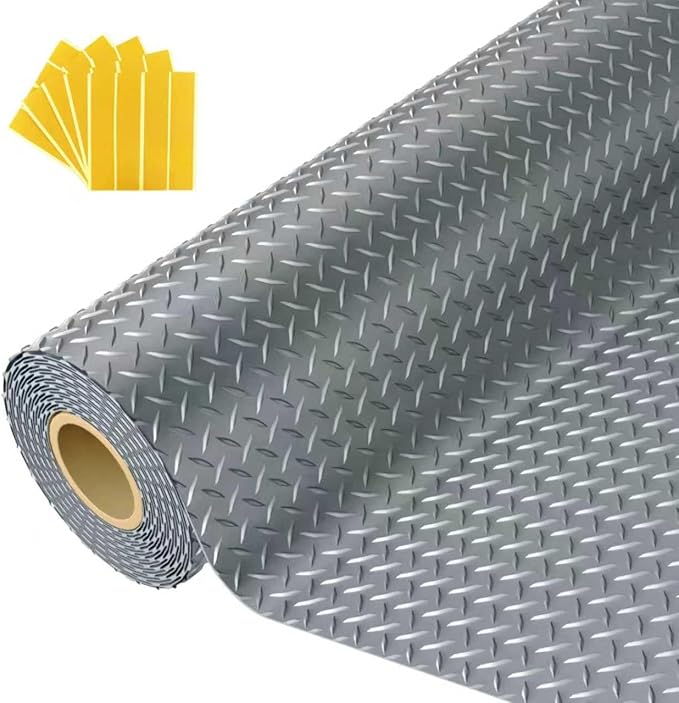 7.5x20 FT Garage Floor Mat, 2.8mm Thickened Flooring Roll Under Car Mat with 20Pcs Tapes, Diamond Plate, Non-Slip Floor Protector Mat for Trailer, Garage, Warehouse, Gyms, Trailer, Gray