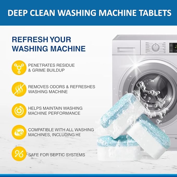 Ocean Breeze Washer Cleaner Tablets 12 Count – Septic Safe Washing Machine Cleaner & Odor Eliminator – Deep Cleaning Descaler for HE Front & Top Load Washers – Laundry Tub & Drum Cleaner