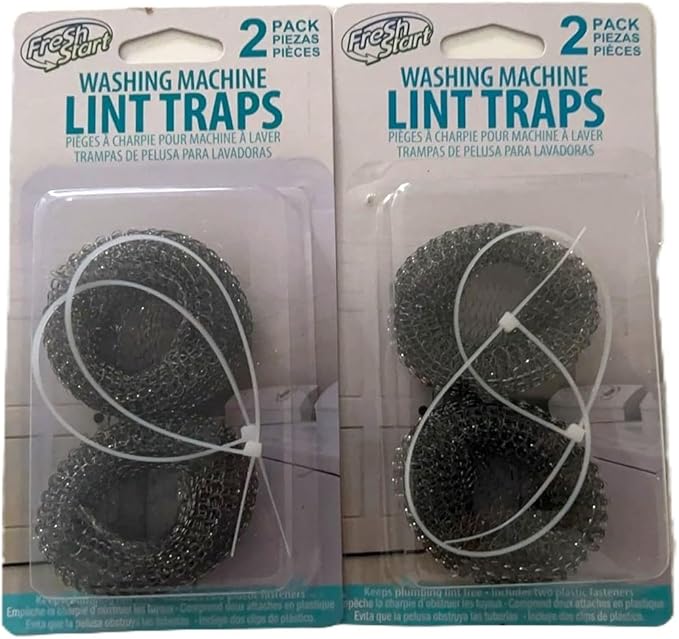 Washing Machine Lint Traps, Stainless Steel, 2 Pack with Cable Ties, 4 Pieces Total
