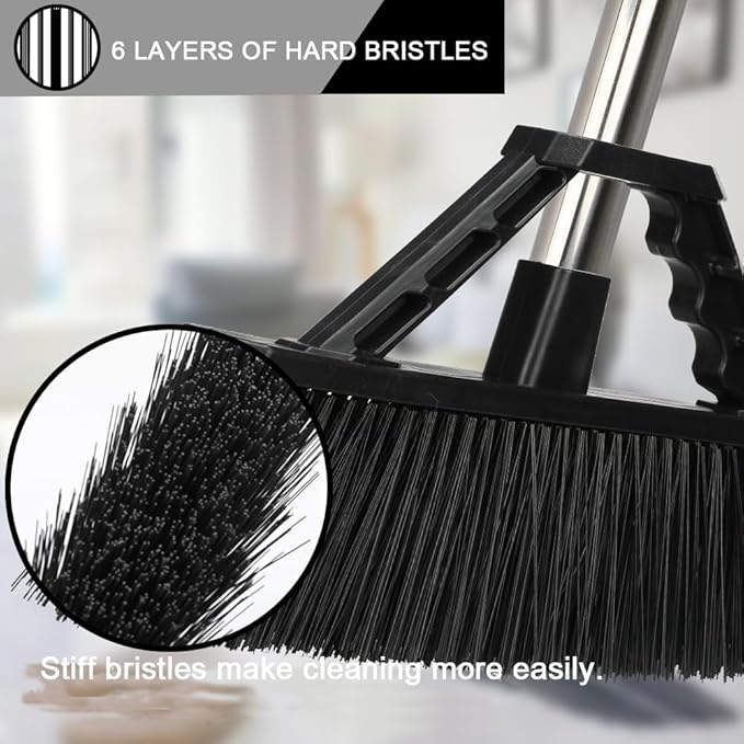 17.3 inch Push Broom Outdoor for Floor Cleaning, Heavy Duty Brush with Stiff Bristles,Outdoor Broom Patio Broom for Garage Deck Driveway Garage Yard (Black)