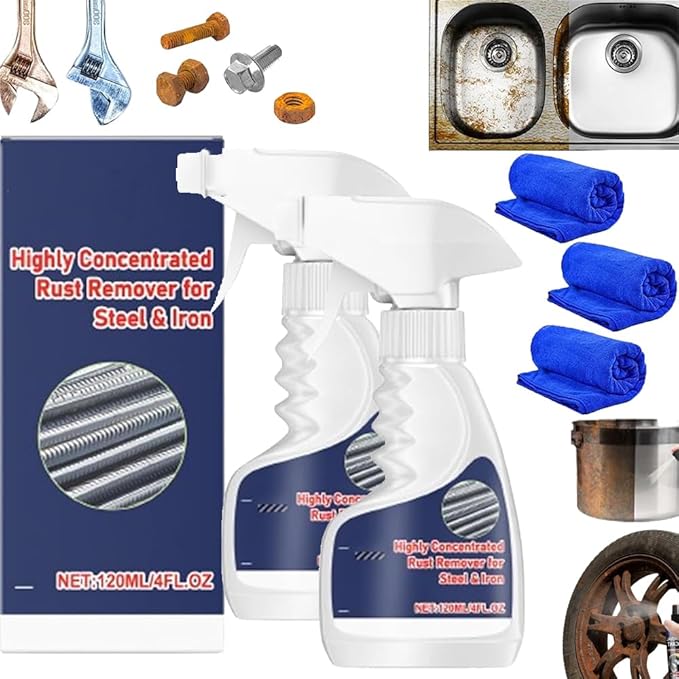 Powerful Rust Remover for Metal and Stainless Steel,Rust Remover Spray for Metal,Heavy Duty Metal Rust Remover,Highly Concentrated Rust Remover for Steel & Iron, Tools, Automotive Parts (2PCS)