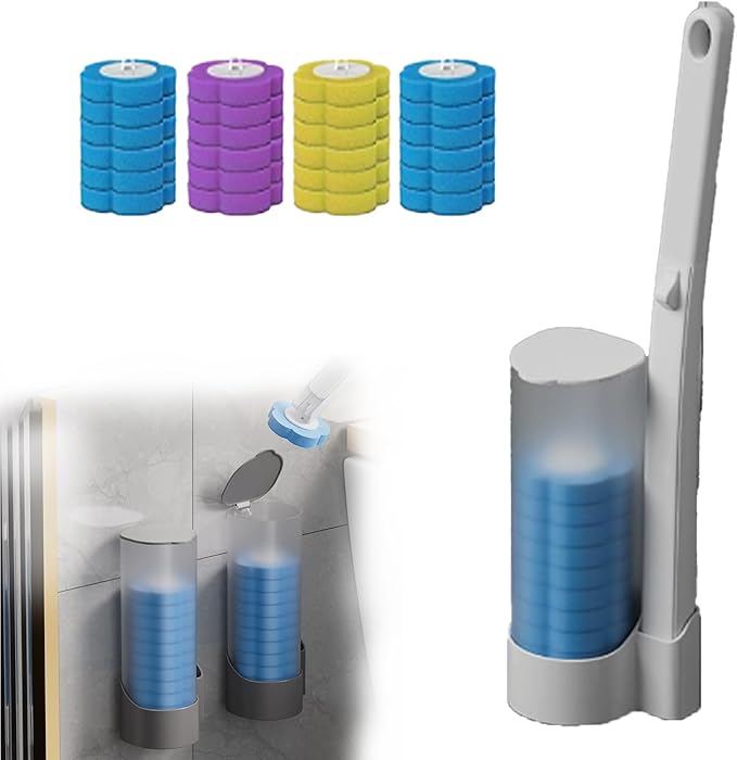 Toilet Bowl Scrubber Storage Caddy, Disposable Toilet Brush, Efficient Deep Scrubbing Cleaner Refill, Bathroom Cleaning System Cleaner Refill Pads for Sink Bathtub Wash Basin (White)