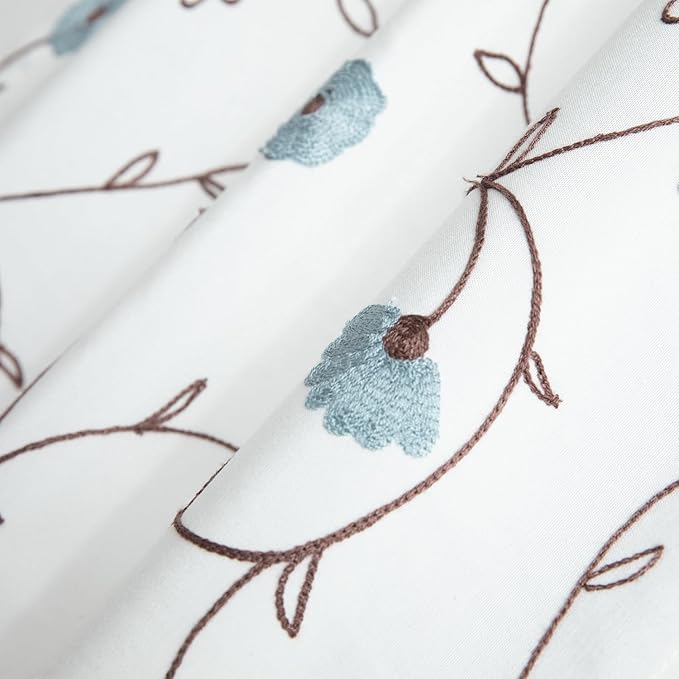 VOGOL Rod Pocket Sliding Door Curtains, Flowers Embroidered Light Filtering Curtain Panels for Door Windows, 1 Piece, 36 x 72 Inches, Blue Floral