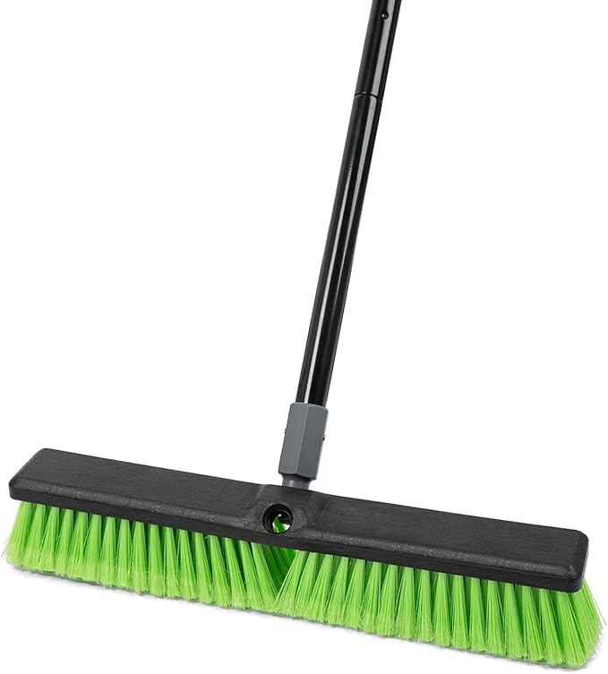 18” Indoor Shop and Garage Push Boom with Soft Bristles, Heavy Duty Brush Broom with 59” Long Handle for Commercial & Residental Floor Cleaning Sweeping