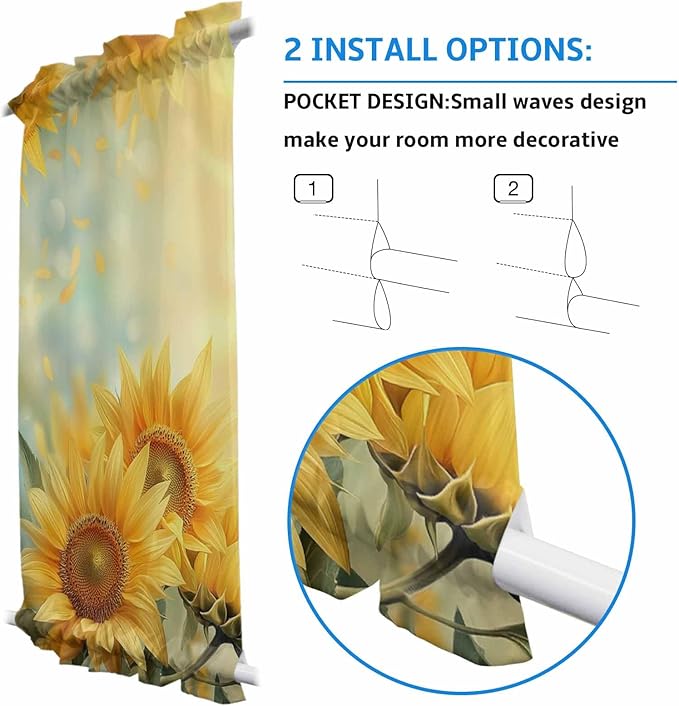 French Door Curtain Panel for Front Door, Bright Realism Sunflowers Plants Slidelight Door Curtains with Tieback Light Filtering Privacy Panels for Doorway Entryway 25"x 40"
