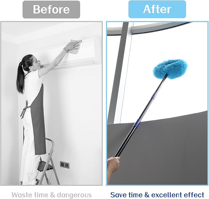 Ceiling Fan Cleaner Duster, 23 to 83 Inch Washable High Ceiling Duster, Microfiber Cleaner for Fan Blades, Furniture, Wall (Blue)