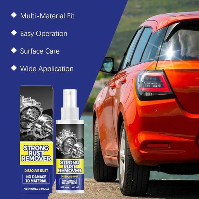 Strong Rust Remover, Powerful Rust Remover Spray for Cars, Multipurpose Rust Remover Spray, Multipurpose Rust Stain Remover, Car Rust Removal Spray for Vehicles, Tools, Chains, Metal (1, 100ml)