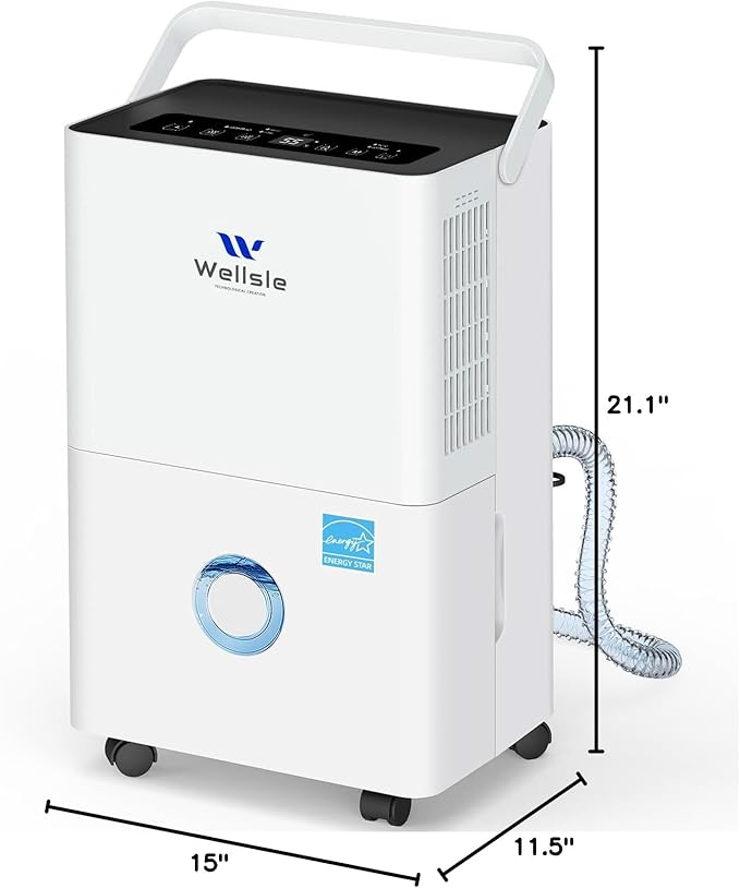 Energy Star Dehumidifier, Wellsle 80 Pints Dehumidifier for basement, Smart Humidity Adjustment with 1.32 Gal Water Tank and Drain Hose, Silent & Efficient for Home Bedroom Garage Large Room