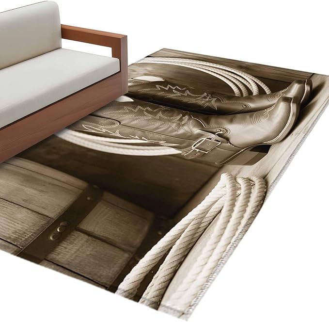Western Cowboy Area Rugs 2.7'x5', Vintage Countryside Cowboy Boots Ropes Washable Area Rugs Non-Slip Indoor Floor Mats Carpet for Living Room Bedroom Dining Room