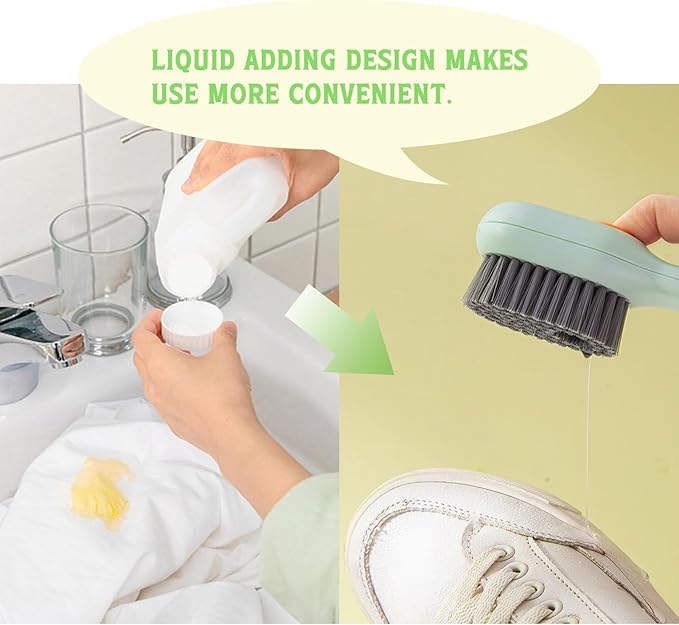 Soap Dispenser Scrub Shoe Brushes for Cleaning, Multi Function Liquid Adding Soft Fur Cleaning Brush for Stains, Shoe Scrubber Brush, 2 Pack