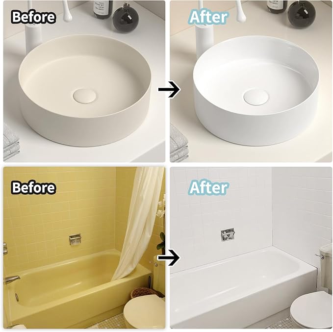 White Ceramic Tub and Tile Refinishing Kit（32 FL Oz） - Bathtub, Bathroom Wall, Countertop, Sink Paint - Easy to Use, Waterproof, Low Odor, No Toxic (White 50-60 sq.ft)
