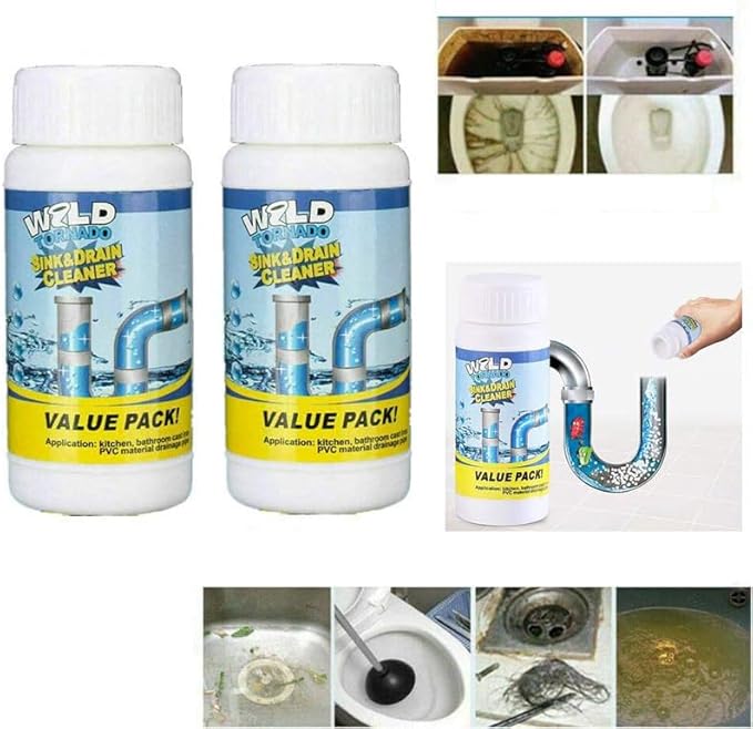 Wild Tornado Powerful Sink & Drain Cleaner Powder - Quick Foaming Super Cleaning Agent for Kitchen, Bathroom & Toilet Pipes (2pcs)